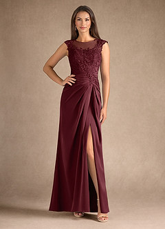 Azazie Santa Barbara Mère de la mariée Robes Robe Fourreau en Satin extensible Plissée Cabernet image1
