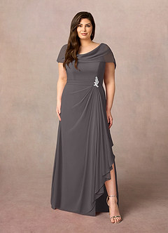 Azazie Mary Mother of the Bride Dresses Steel Grey A-Line Side Slit Chiffon Dress image6