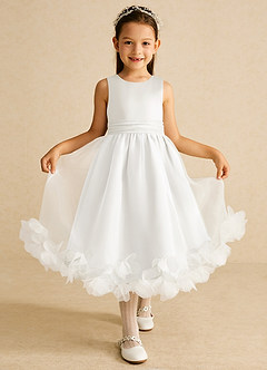 Azazie Stardust Flower Girl Dresses Ivory A-Line Sleeveless Organza Dress image1