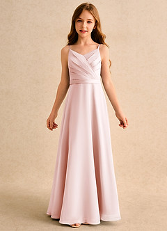 Azazie Umina Girls Formal Flower Girl Dresses Blushing Pink A-Line Pleated Matte Satin Dress image6
