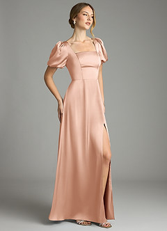 Azazie Fyona Bridesmaid Dresses Rose Gold A-Line Pleated Stretch Satin Dress image5