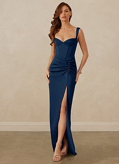 Christian Siriano Bridal for Azazie 1017 Bridesmaid Dresses Dark Navy Sheath Sweetheart Neckline Stretch Satin Dress image1