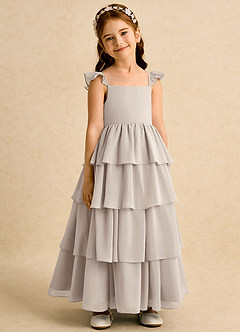 Azazie Boba vestidos de niña de las flores Vestido de Escarcha de Gasa de Corte En A con Escote Cuadrado image1