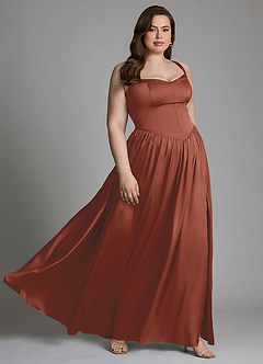 Azazie Francis Bridesmaid Dresses Auburn A-Line Corset Stretch Satin Dress image13
