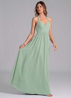 Azazie Darlyn At-home Try On Dresses Agave A-Line Pleated Chiffon Dress image6