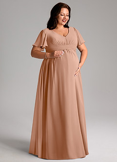 Azazie Verna Maternity Bridesmaid Dresses A-Line V-Neck Ruched Chiffon Floor-Length Dress image10