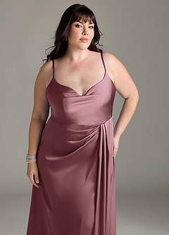 Azazie Brielle Bridesmaid Dresses Vintage Mauve A-Line Cowl Spaghetti Straps Stretch Satin Dress image11