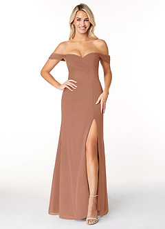 Azazie Joretta Bridesmaid Dresses Bronzer A-Line Sweetheart Neckline Chiffon Convertible Dress image1