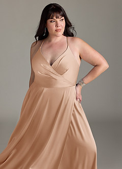 Azazie Davis Bridesmaid Dresses English Rose A-Line Pleated Stretch Satin Dress image11