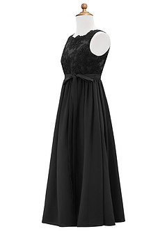 Azazie Elly Junior Robe Trapèze en Mousseline de soie Dentelle Noir image8