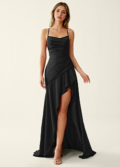 Annabella Rose Black Satin Lace Up Back Prom Dress image4