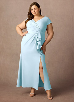 Azazie Tana vestidos de madre de la novia Vestido de Azul Cielo de Crepé elástico de Corte Sirena con Cuello en V plisado image6