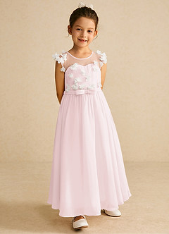 Azazie Arlo Flower Girl Dresses Blushing Pink Ivory A-Line Bow Chiffon Dress image4