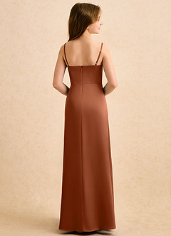 Azazie Shira Girls Formal Flower Girl Dresses Copper A-Line Pleated Stretch Satin Dress image2
