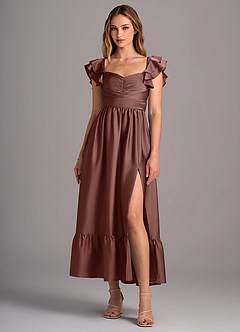 Azazie Anaya Bridesmaid Dresses Espresso A-Line Sweetheart Neckline Stretch Satin Convertible Dress image1