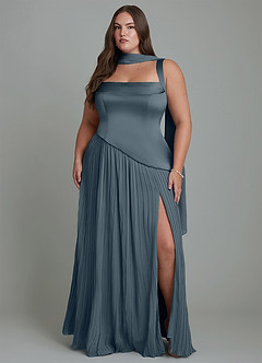 Azazie Stephanie Vestidos de damas de honor Vestido Crepúsculo de Satén Elástico de Línea A con Plisado image14