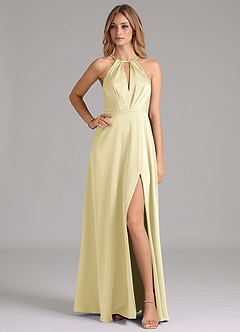 Azazie Evalleen Final Sale Dusty Blue A-Line Pleated Stretch Satin Dress image1