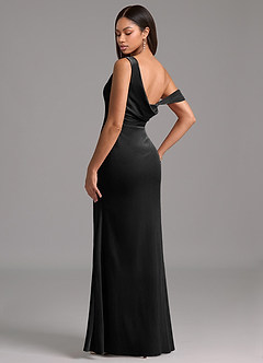 Azazie Madelyn Robes de demoiselle d'honneur Robe Fourreau en velours Ue épaule Noir image5