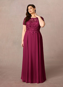 Azazie Adina Mother of the Bride Dresses Burgundy A-Line Boatneck Sequins Chiffon Dress image6