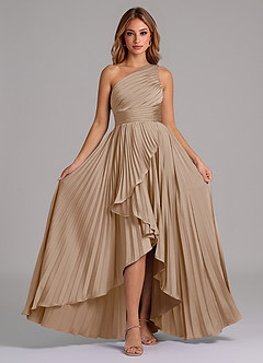 Azazie Lyrica Bridesmaid Dresses Taupe A-Line One Shoulder Stretch Satin Dress image6