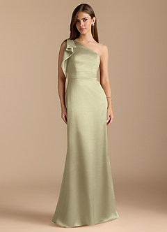 Azazie Rinna Bridesmaid Dresses Moss Green Mermaid Ruched Metallic Satin Dress image1