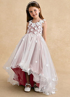Azazie Celia vestidos de niña de las flores Vestido Rosa Polvorienta de Tul de Corte en A con Encaje image6