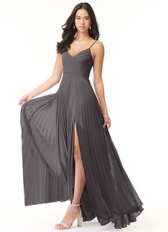 Azazie Vini Bridesmaid Dresses Steel Grey A-Line V-Neck Pleated Chiffon Dress image3
