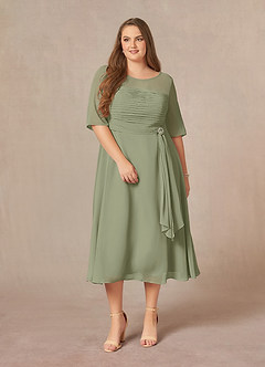 Azazie Naomi Mother of the Bride Dresses Pistachio A-Line Boatneck Pleated Chiffon Dress image12