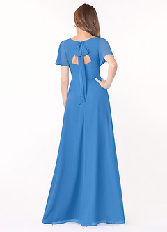 Azazie Kimber Bridesmaid Dresses Blue Jay A-Line Flounce Sleeve Chiffon Dress image2