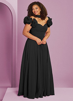 Barbie ♥ Azazie Brautjungfernkleider Wandelbar A-Linie Schulterfrei Chiffon Kleid Schwarz image12