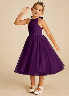 Azazie Dora Flower Girl Dresses Grape A-Line Bow Tulle Dress image2