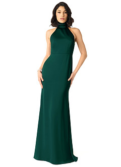 Azazie x Delaney Robes de demoiselle d'honneur Robe Fourreau en Satin extensible Col Haut émeraude image1