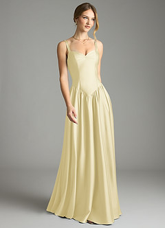 Azazie Evadina Suknie dla druhen Linia A Gorset Satyna elastyczna Do ziemi Sukienka image1