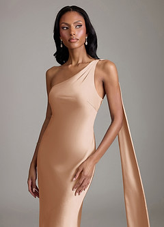 Azazie Juniper Suknie dla druhen Syrena Jedno ramię Satyna elastyczna Do ziemi Sukienka image3