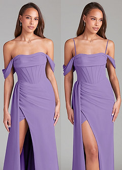 Azazie Amyra Bridesmaid Dresses Tahiti Sheath Off the Shoulder Chiffon Convertible Dress image9