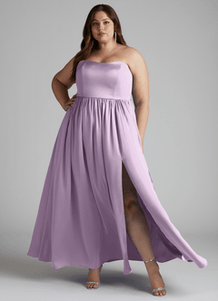 Azazie Morana Brautjungfernkleider Wandelbar A-Linie Schulterfrei Stretch-Satin Kleid Frostiges Flieder image11