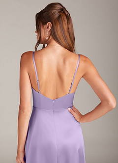 Azazie Sarella Bridesmaid Dresses Lilac A-Line with Pockets Metallic Satin Dress image5