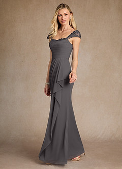 Azazie Belfast Mother of the Bride Dresses Steel Grey Sheath Lace Mesh Dress image3