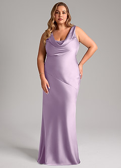 Azazie Rylina Bridesmaid Dresses Frosted Lilac Mermaid Stretch Satin Dress image7