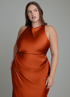 Azazie Evadne Brautjungfernkleider Etui Plissee Stretch-Satin Kleid Paprika image9