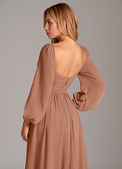 Azazie Alia Brautjungfernkleider A-Linie Langarm Chiffon Kleid Bronzer image2