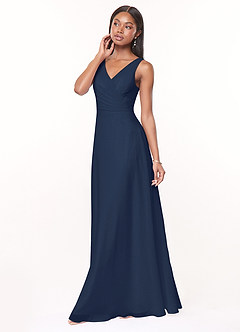 Azazie Nala Bridesmaid Dresses Dark Navy A-Line Pleated Chiffon Dress image3