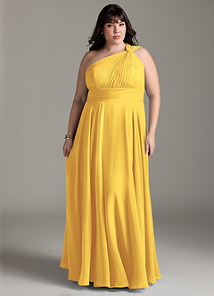 Azazie Charlize Bridesmaid Dresses Marigold A-Line One Shoulder Chiffon Dress image7