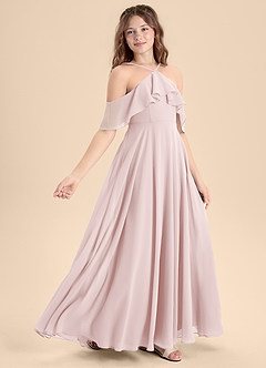 Azazie Tessabelle Junior Blushing Pink A-Line Off the Shoulder Chiffon Dress image3