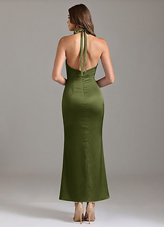 Azazie Valerie Robes de demoiselle d'honneur Robe Sirène en Satin extensible Plissée Olive image2
