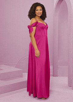 Barbie ♥ Azazie Jurken voor bruidsmeisjes Jurk van Stretch Satijn met A-Lijn Off the Shoulder Barbie Roze image12