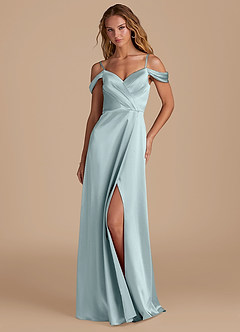 Azazie Ocean Robes de demoiselle d'honneur Robe Trapèze en Satiné métallisé Épaule décolletée Brume image3