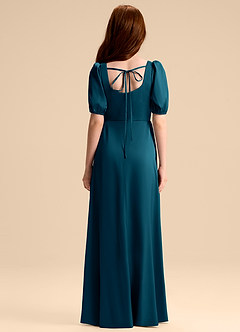 Azazie Briar Junior Ink Blue A-Line Bow Stretch Satin Dress image2