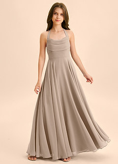 Azazie Kady Junior Taupe A-Line Sweetheart Neckline Chiffon Dress image1