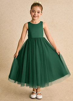 Azazie Solia Flower Girl Dresses Dark Green Ball-Gown Bow Tulle Dress image2